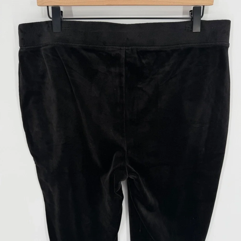 Chico's Velour Joggers Womens 2 L Black Pull‎ On Elastic Waist Loungewear Cozy